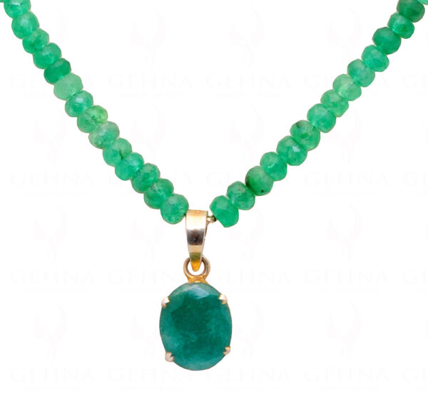 Emerald Gemstone Bead With Emerald Oval Studded 925 Silver Pendant NP-1026