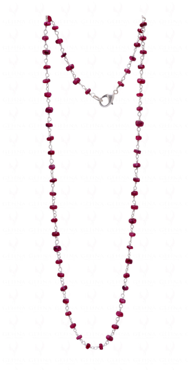 Fine Ruby Gemstone Bead Chain Linked In .925 Silver - White Polish CP-1026