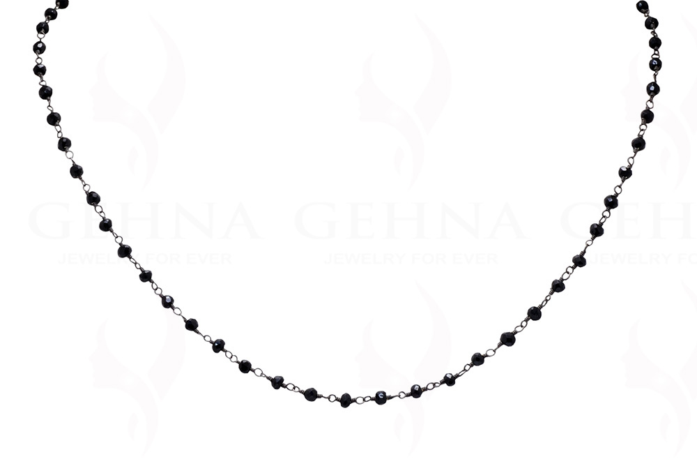 Black Spinel Gemstone Bead Chain In .925 Sterling Silver CS-1027