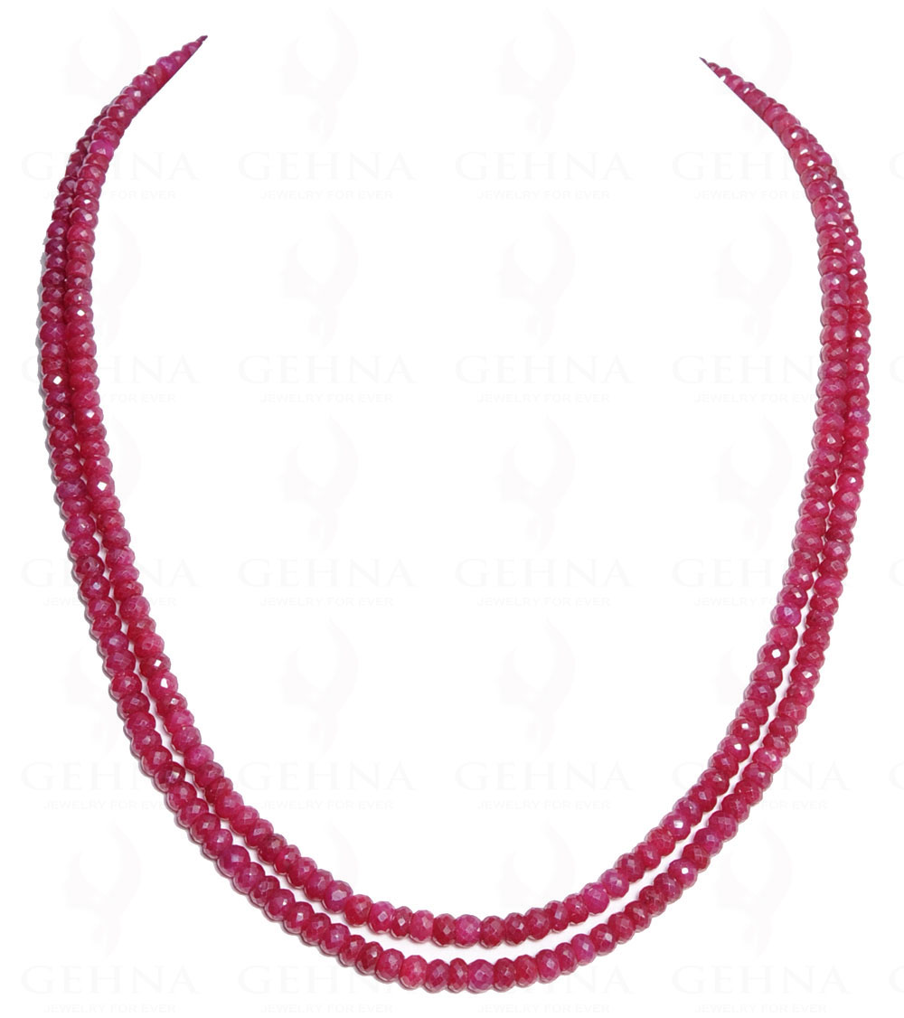 2 Rows Necklace Of Natural Ruby Gemstone Faceted Bead NP-1027