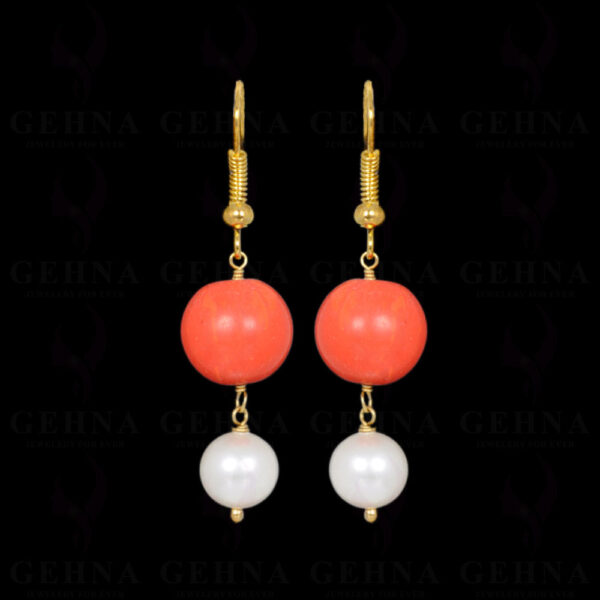 Pearl & Coral Gemstone Earrings Made In .925 Sterling Silver ES-1027