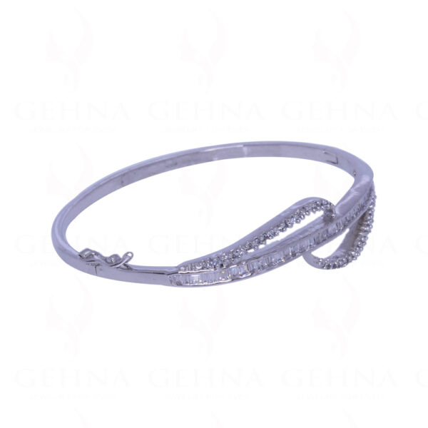 Cubic Zirconia Square & Round Studded White Gold Plated Bracelet FB-1027