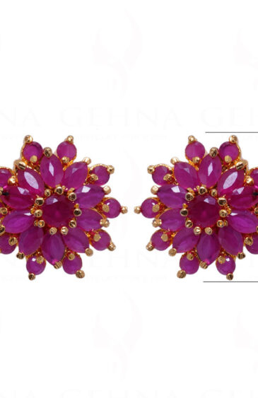 Ruby Studded Gold Plated Flower Shape Earrings FE-1027