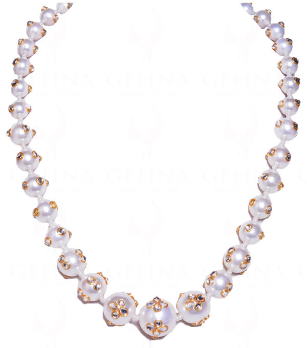 White Sapphire Studded Pearl Balls Necklace & Earrings FN-1027