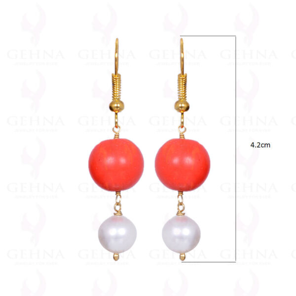 Pearl & Coral Gemstone Earrings Made In .925 Sterling Silver ES-1027
