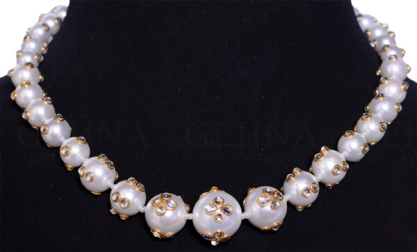 White Sapphire Studded Pearl Balls Necklace & Earrings FN-1027