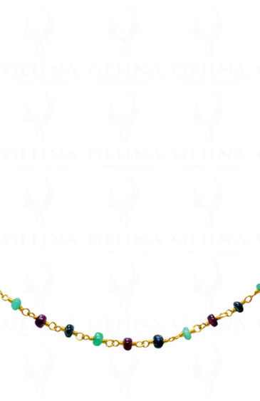 Ruby Sapphire Emerald Bead Chain Linked In .925 Silver – Yellow Polish CP-1028
