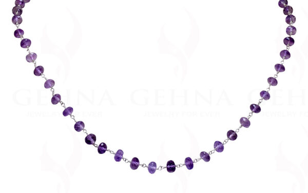 18" Amethyst Gem Faceted Bead Chain In .925 Sterling Silver CS-1028