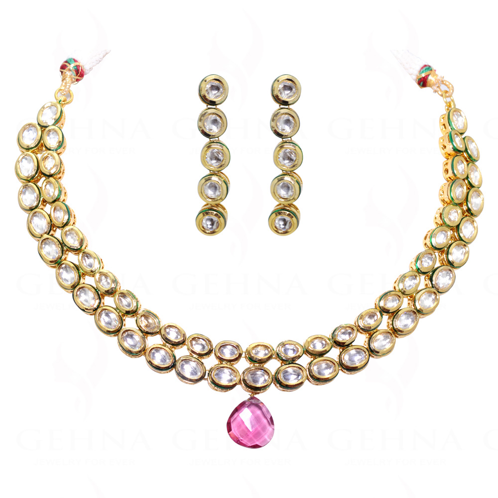 Bollywood Bridal Jewelry - Topaz Studded With Enamel Work Jaddu Set FN-1028