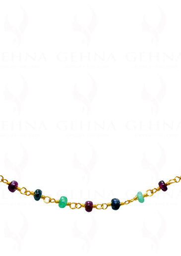 Ruby Sapphire Emerald Bead Chain Linked In .925 Silver – Yellow Polish CP-1028