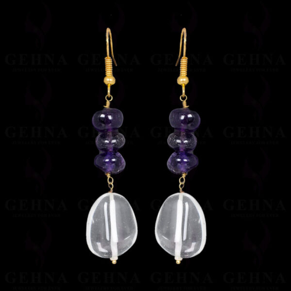 Amethyst & Rock-Crystal Gemstone Earrings Made In .925 Sterling Silver ES-1028