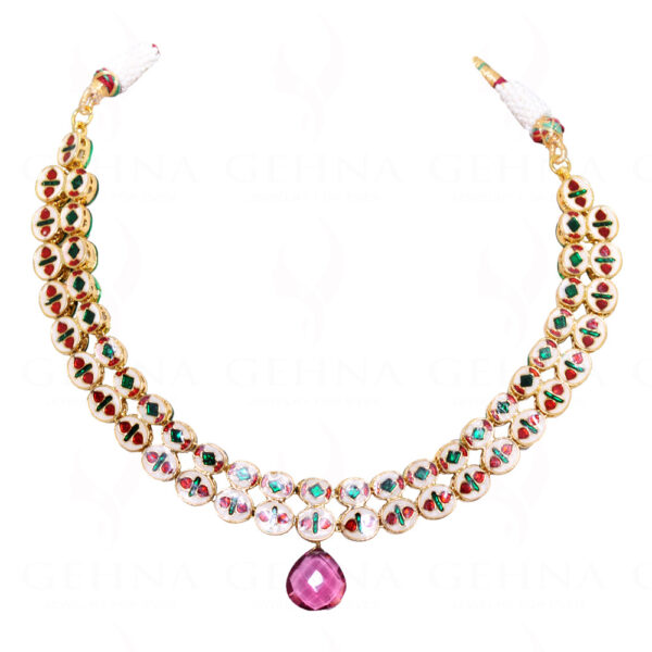 Bollywood Bridal Jewelry - Topaz Studded With Enamel Work Jaddu Set FN-1028