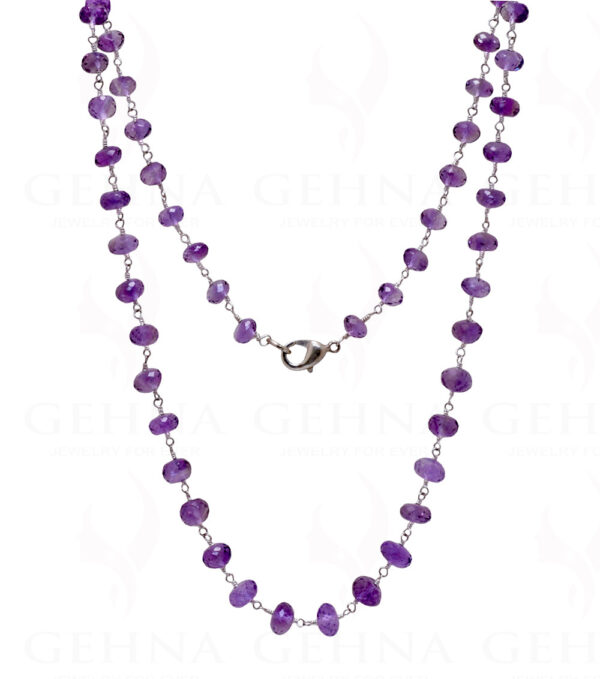 18" Amethyst Gem Faceted Bead Chain In .925 Sterling Silver CS-1028