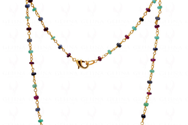 Ruby Sapphire Emerald Bead Chain Linked In .925 Silver - Yellow Polish CP-1028