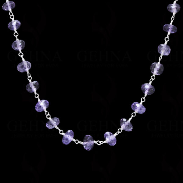 18" Amethyst Gem Faceted Bead Chain In .925 Sterling Silver CS-1028