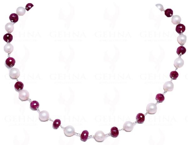 18" Ruby Faceted Bead Pearl Chain In .925 Sterling Silver Cm1029