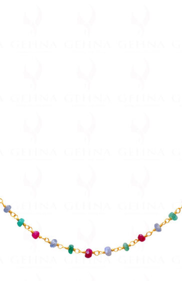 Multi-Color Faceted Bead Chain Linked In .925 Silver – Yellow Polish CP-1029