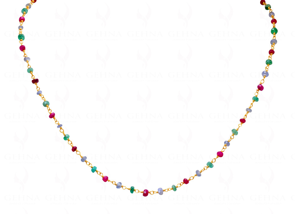 Multi-Color Faceted Bead Chain Linked In .925 Silver - Yellow Polish CP-1029