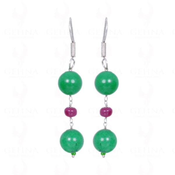 Ruby & Green Jade Gemstone Earrings Made In .925 Sterling Silver ES-1029