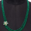 3 Rows Necklace Of Emerald With Pearl & Emerald Studded Side Pendant FN-1029