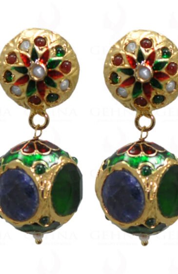 Pearl, Ruby, Blue Sapphire & Emerald Stone Studded Earrings LE01-1029