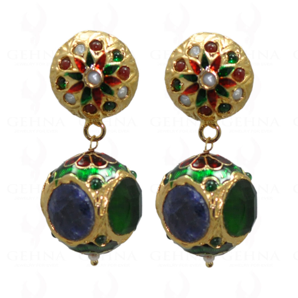 Pearl, Ruby, Blue Sapphire & Emerald Stone Studded Earrings LE01-1029