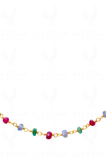 Multi-Color Faceted Bead Chain Linked In .925 Silver – Yellow Polish CP-1029