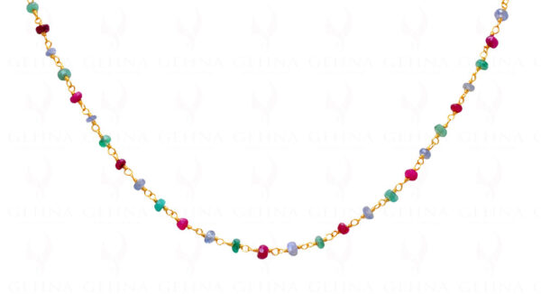 Multi-Color Faceted Bead Chain Linked In .925 Silver - Yellow Polish CP-1029