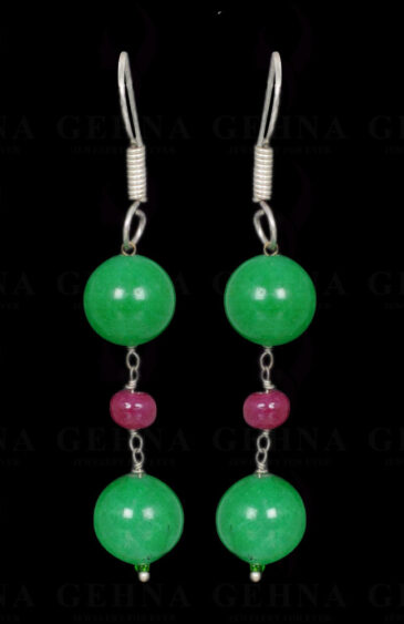 Ruby & Green Jade Gemstone Earrings Made In .925 Sterling Silver ES-1029
