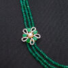 3 Rows Necklace Of Emerald With Pearl & Emerald Studded Side Pendant FN-1029
