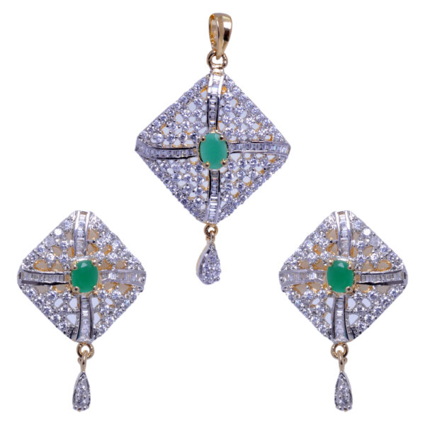 Emerald & Cubic Zirconia Studded Festive Pendant & Earring Set FP-1029