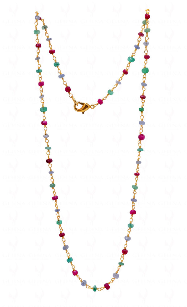 Multi-Color Faceted Bead Chain Linked In .925 Silver - Yellow Polish CP-1029