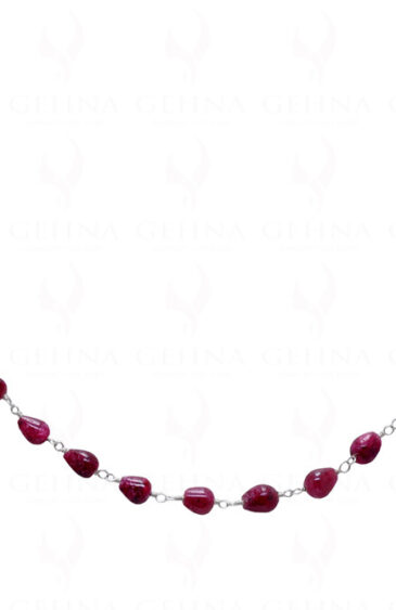 Ruby Tear Drop Shaped Bead Chain Linked In .925 Sterling Silver CP-1030