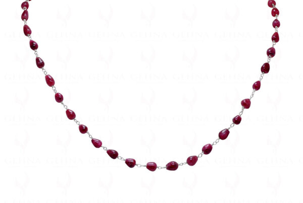 Ruby Tear Drop Shaped Bead Chain Linked In .925 Sterling Silver CP-1030