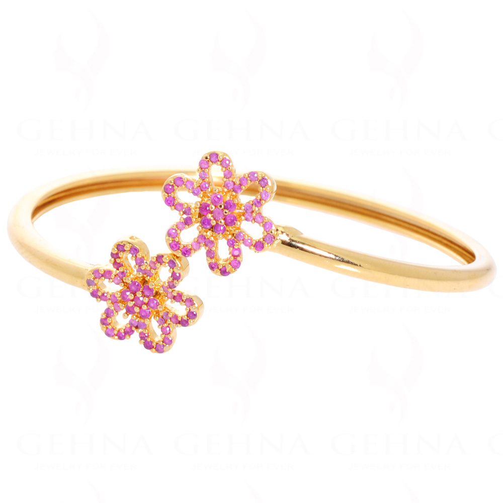 Diamond Cut Ruby Stone Studded Flower shaped Bracelet FB-1030