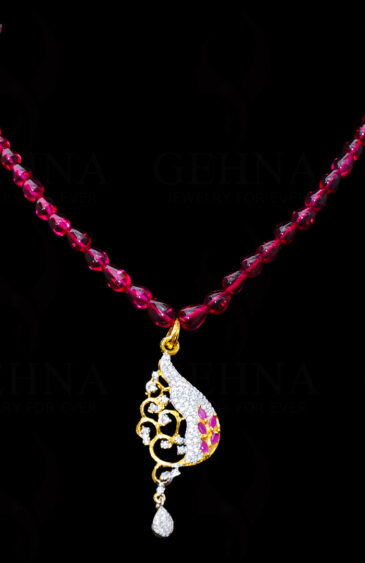 Spinel Studded Pendant Attached With Tourmaline Color Tear Drop Chain FN-1030