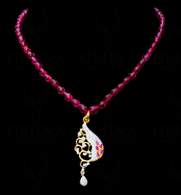 Spinel Studded Pendant Attached With Tourmaline Color Tear Drop Chain FN-1030