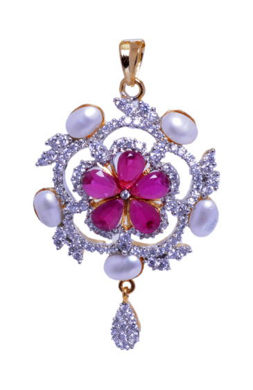 Classic Pearl, Ruby & Cubic Zirconia Studded Ethnic Pendant Set FP-1030