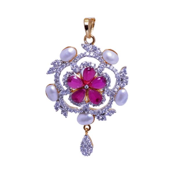 Classic Pearl, Ruby & Cubic Zirconia Studded Ethnic Pendant Set FP-1030