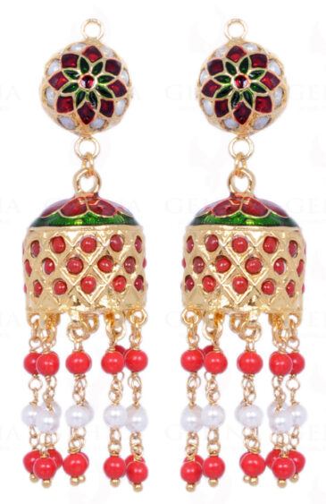 Pearl & Coral Gemstone Bead With Jhumki Style Earrings LE01-1030