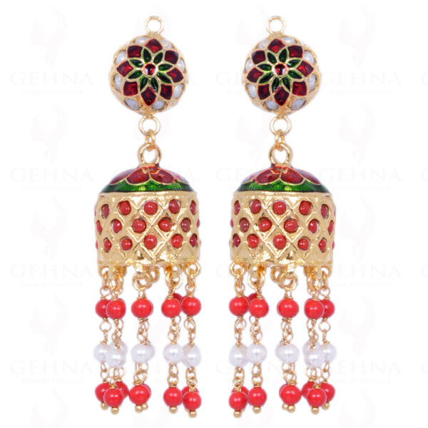 Pearl & Coral Gemstone Bead With Jhumki Style Earrings LE01-1030