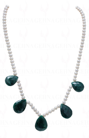 Sea Water Pearl Bead & Emerald Faceted Almond String NM-1030