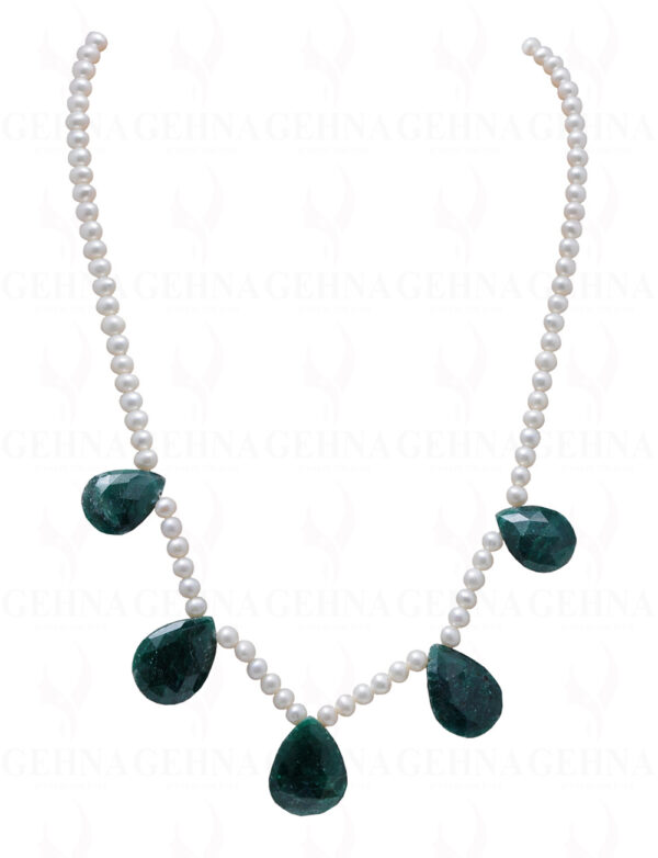 Sea Water Pearl Bead & Emerald Faceted Almond String NM-1030