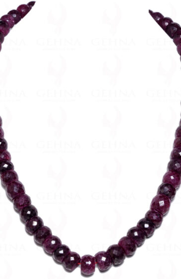 African Ruby Gemstone Faceted Round Bead Necklace NP-1030