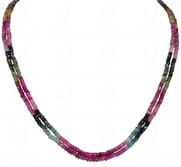 2 Rows of Multi Color Tourmaline Gemstone Faceted Bead Necklace NS-1030