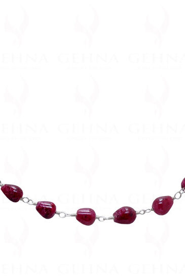 Ruby Tear Drop Shaped Bead Chain Linked In .925 Sterling Silver CP-1030