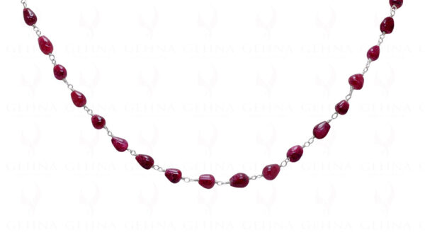 Ruby Tear Drop Shaped Bead Chain Linked In .925 Sterling Silver CP-1030