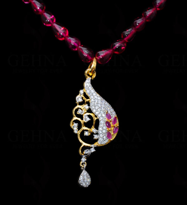 Spinel Studded Pendant Attached With Tourmaline Color Tear Drop Chain FN-1030