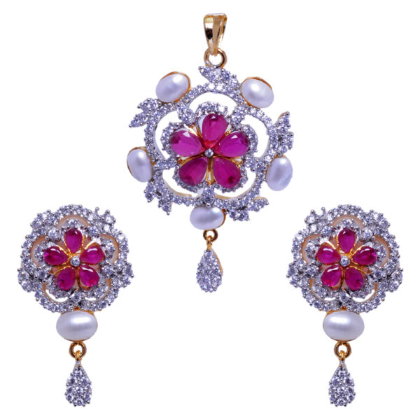 Classic Pearl, Ruby & Cubic Zirconia Studded Ethnic Pendant Set FP-1030