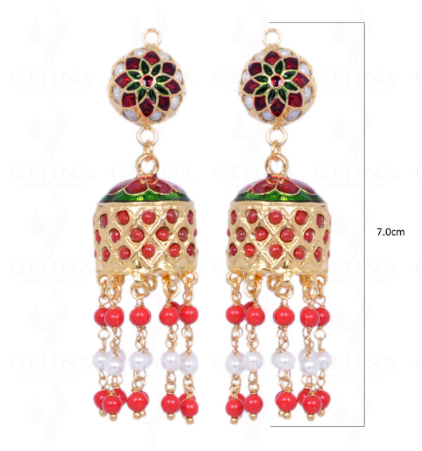 Pearl & Coral Gemstone Bead With Jhumki Style Earrings LE01-1030